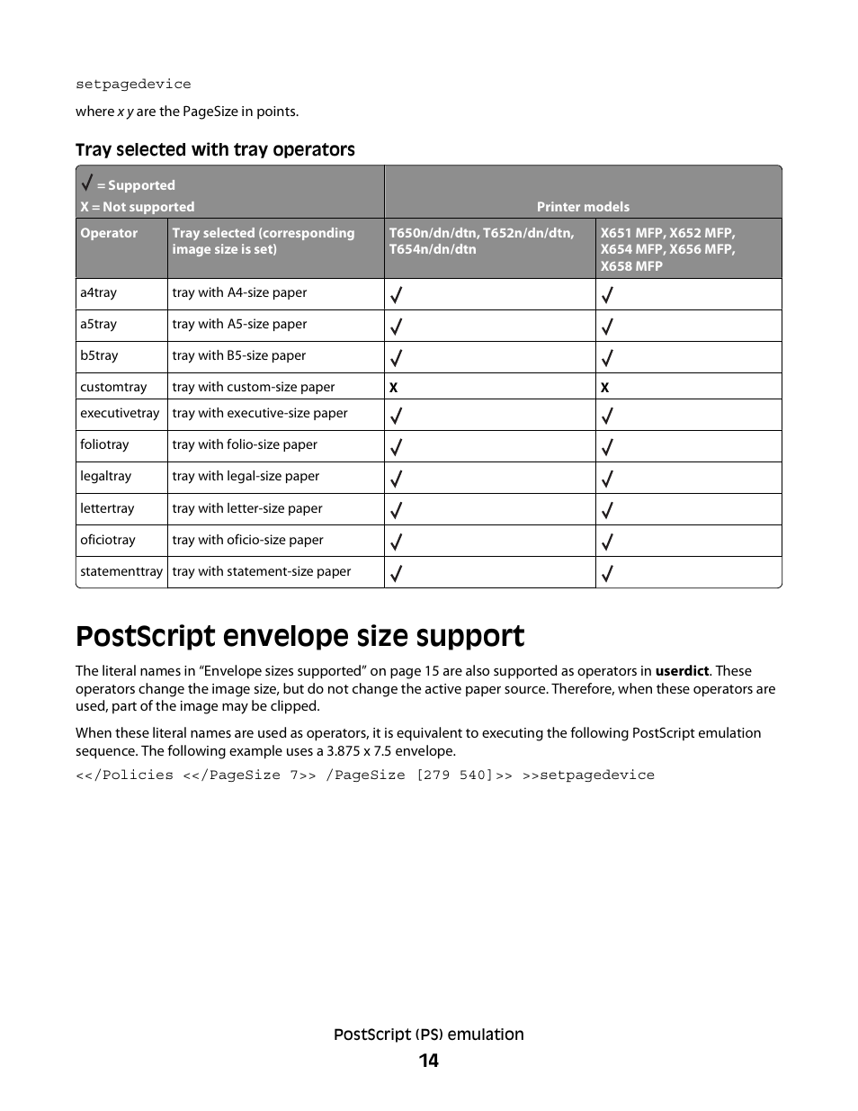 Postscript envelope size support | Lexmark X658 MFP User Manual | Page 14 / 104