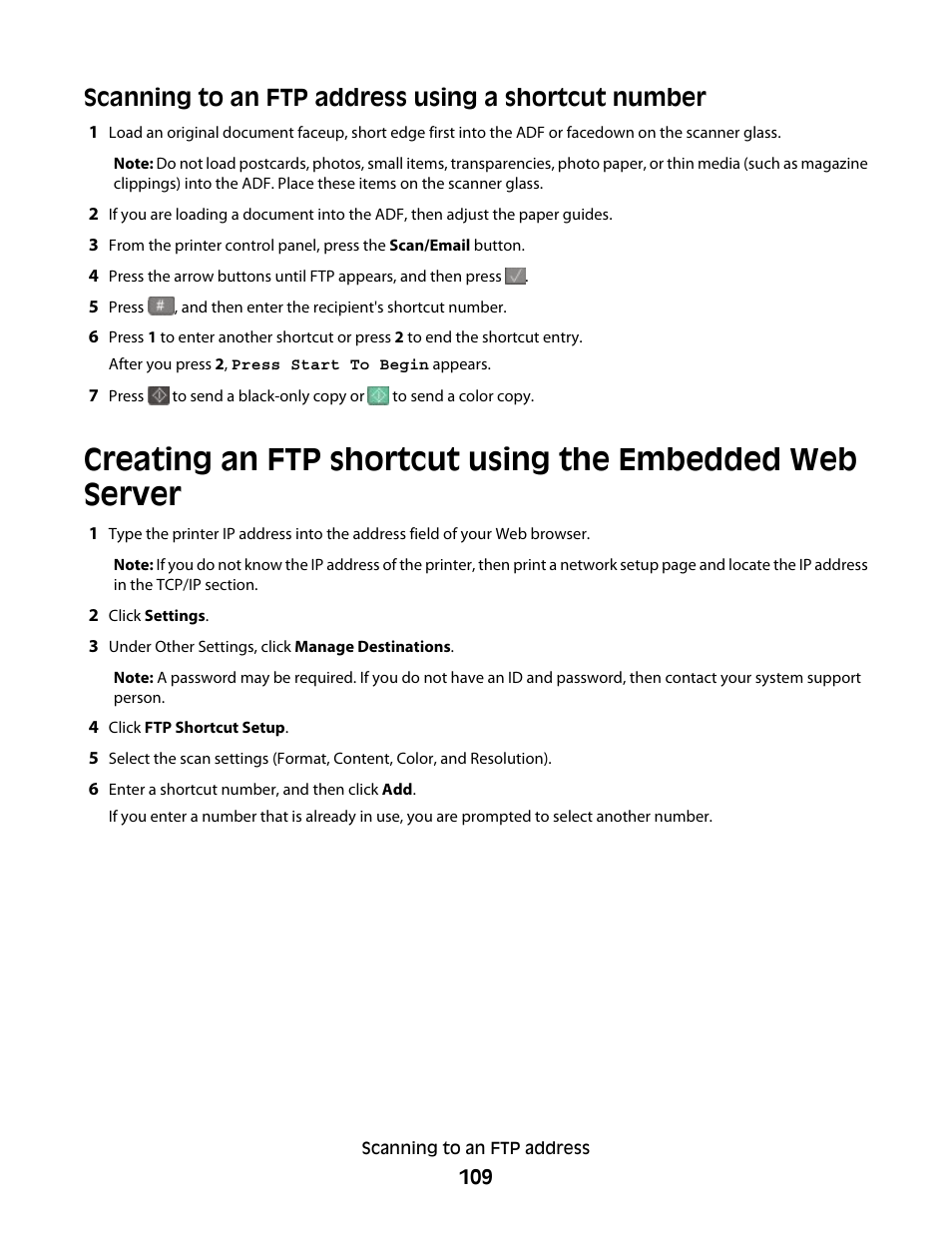 Scanning to an ftp address using a shortcut number | Lexmark 382 User Manual | Page 109 / 258