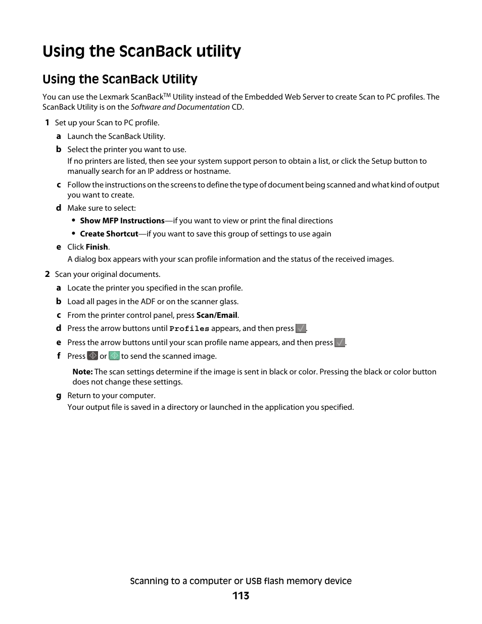 Using the scanback utility | Lexmark 382 User Manual | Page 113 / 258