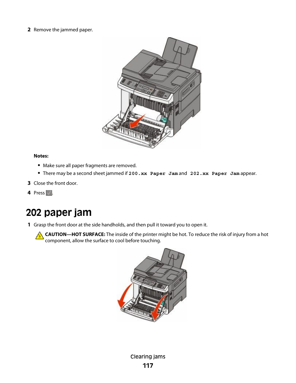 202 paper jam | Lexmark 382 User Manual | Page 117 / 258