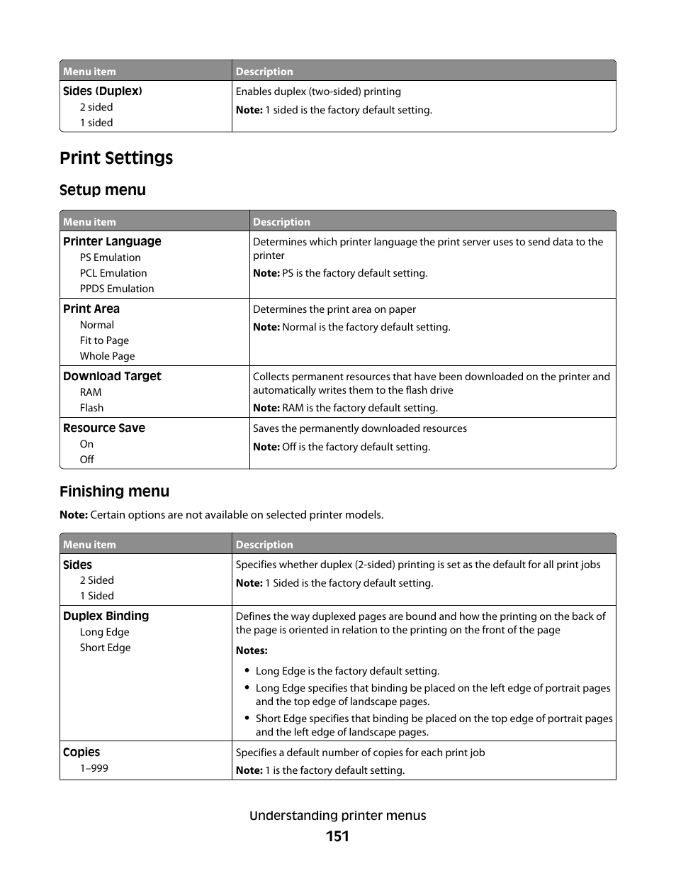 Print settings | Lexmark 382 User Manual | Page 151 / 258