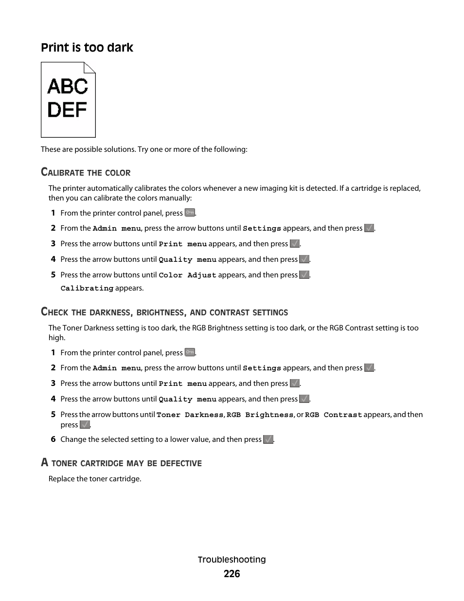 Print is too dark | Lexmark 382 User Manual | Page 226 / 258