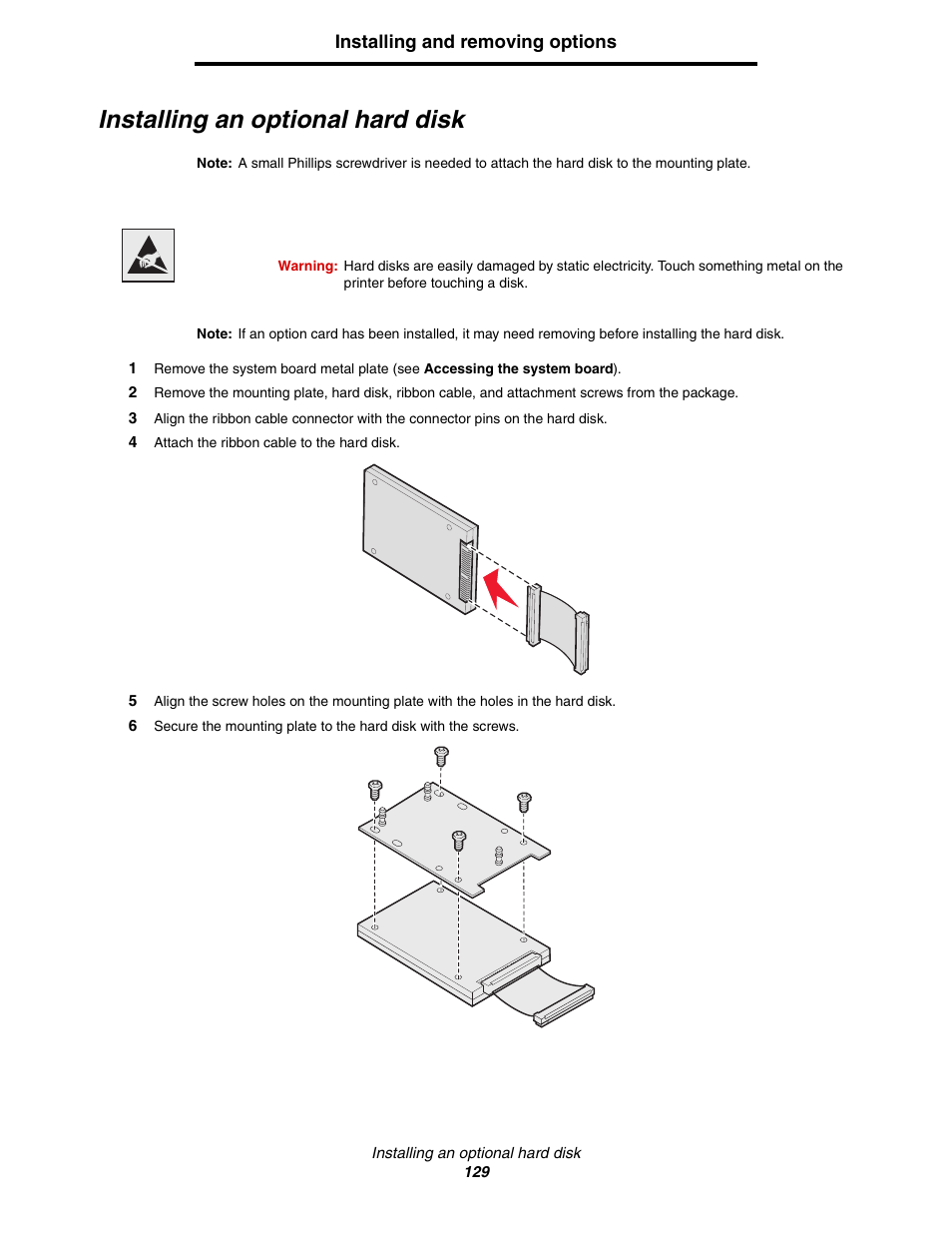 Installing an optional hard disk | Lexmark C522 User Manual | Page 129 / 146