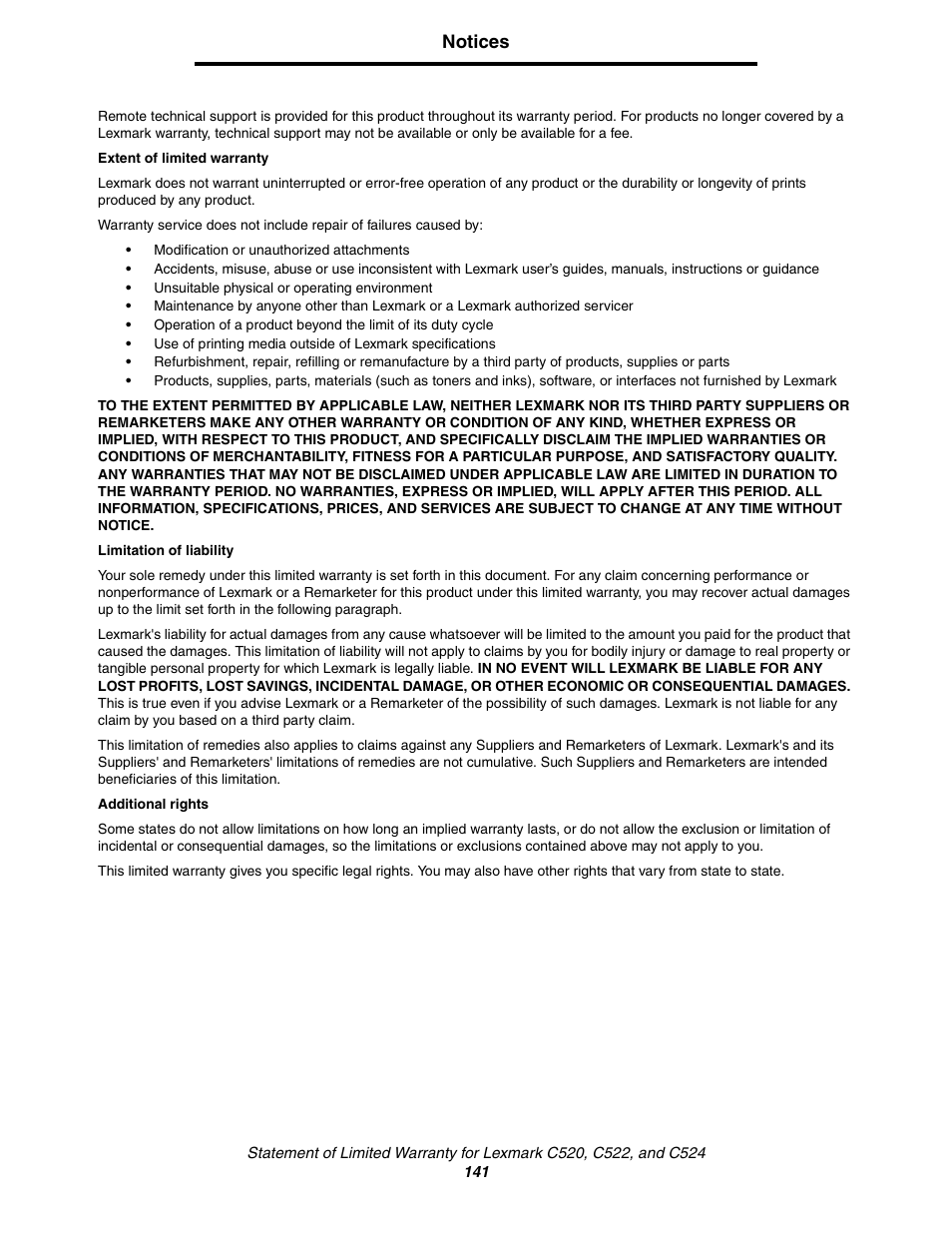 Notices | Lexmark C522 User Manual | Page 141 / 146