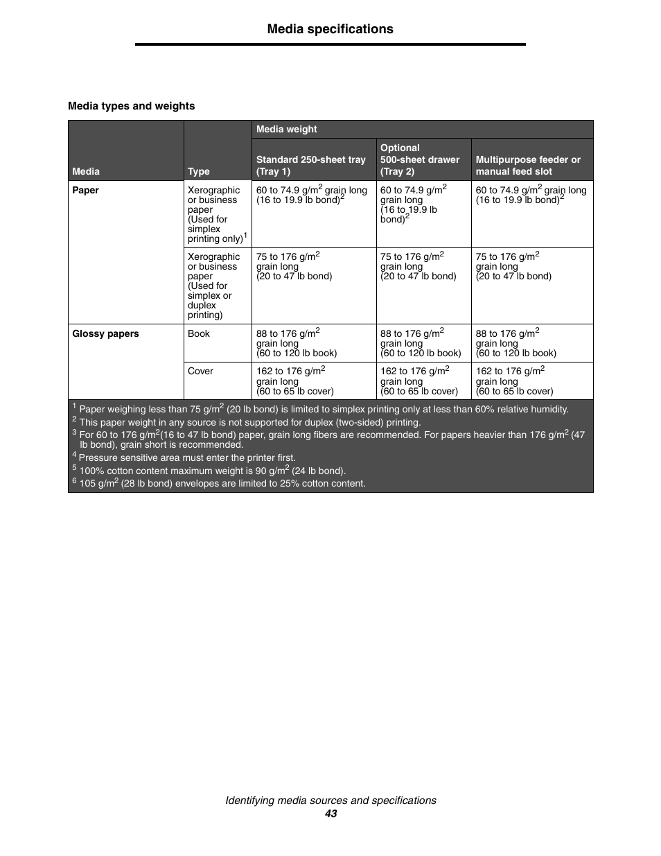 Media specifications | Lexmark C522 User Manual | Page 43 / 146