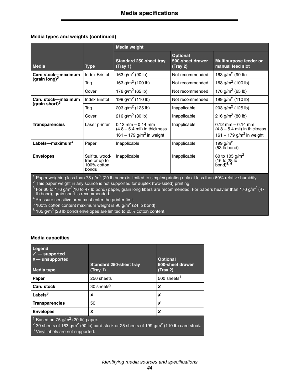 Media specifications | Lexmark C522 User Manual | Page 44 / 146