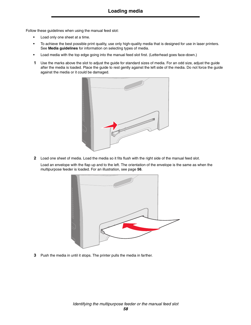 Loading media | Lexmark C522 User Manual | Page 58 / 146