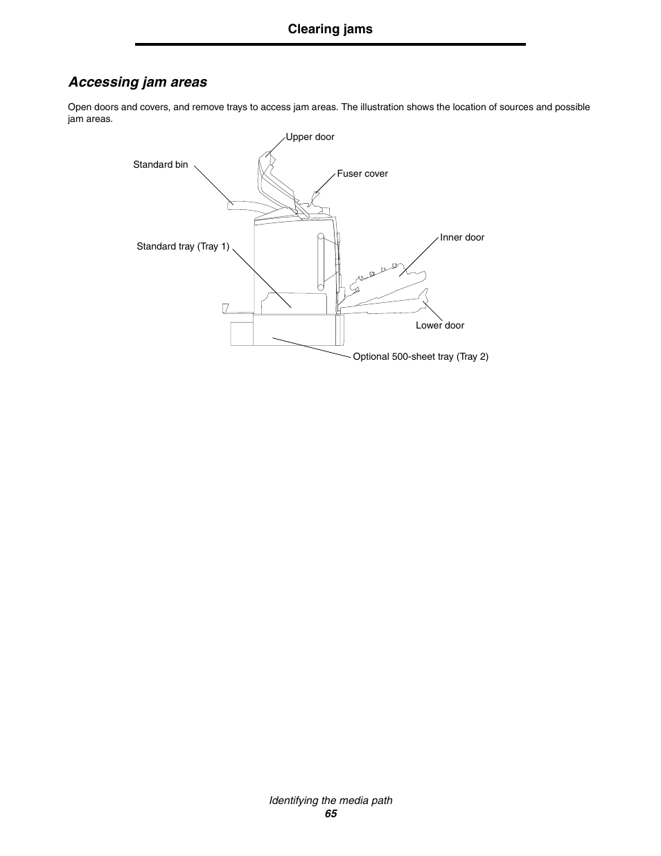 Accessing jam areas | Lexmark C522 User Manual | Page 65 / 146