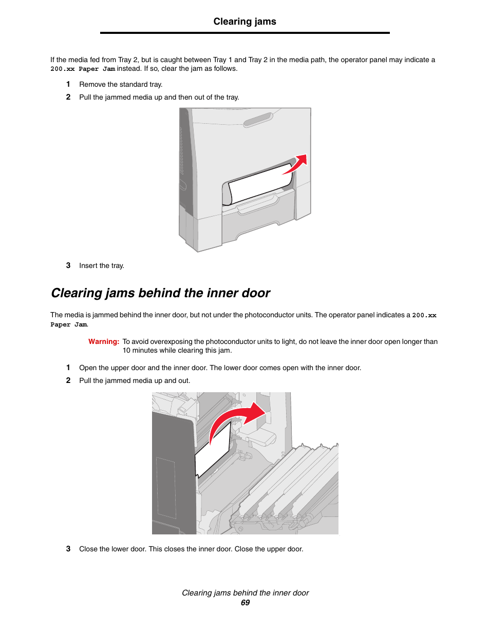 Clearing jams behind the inner door | Lexmark C522 User Manual | Page 69 / 146