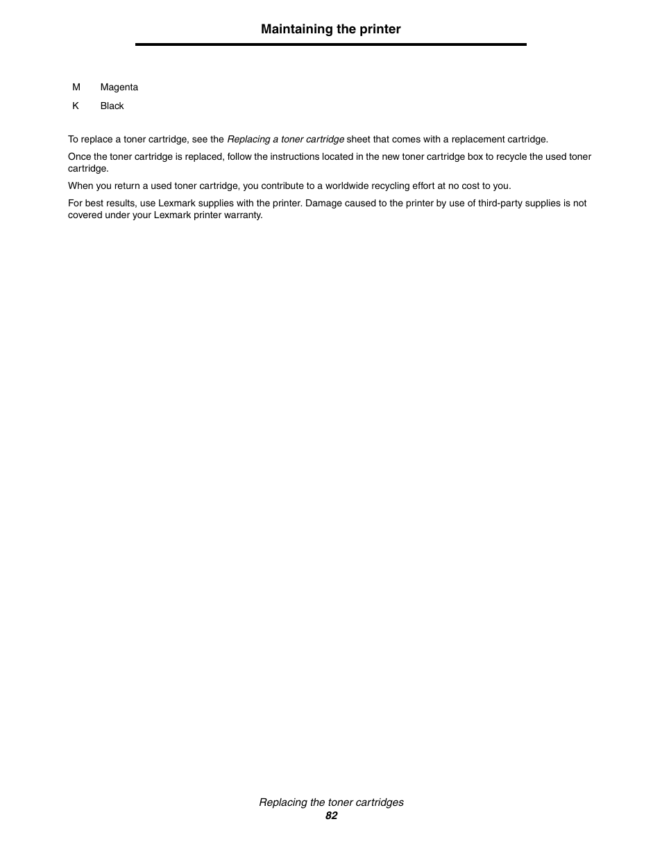 Maintaining the printer | Lexmark C522 User Manual | Page 82 / 146