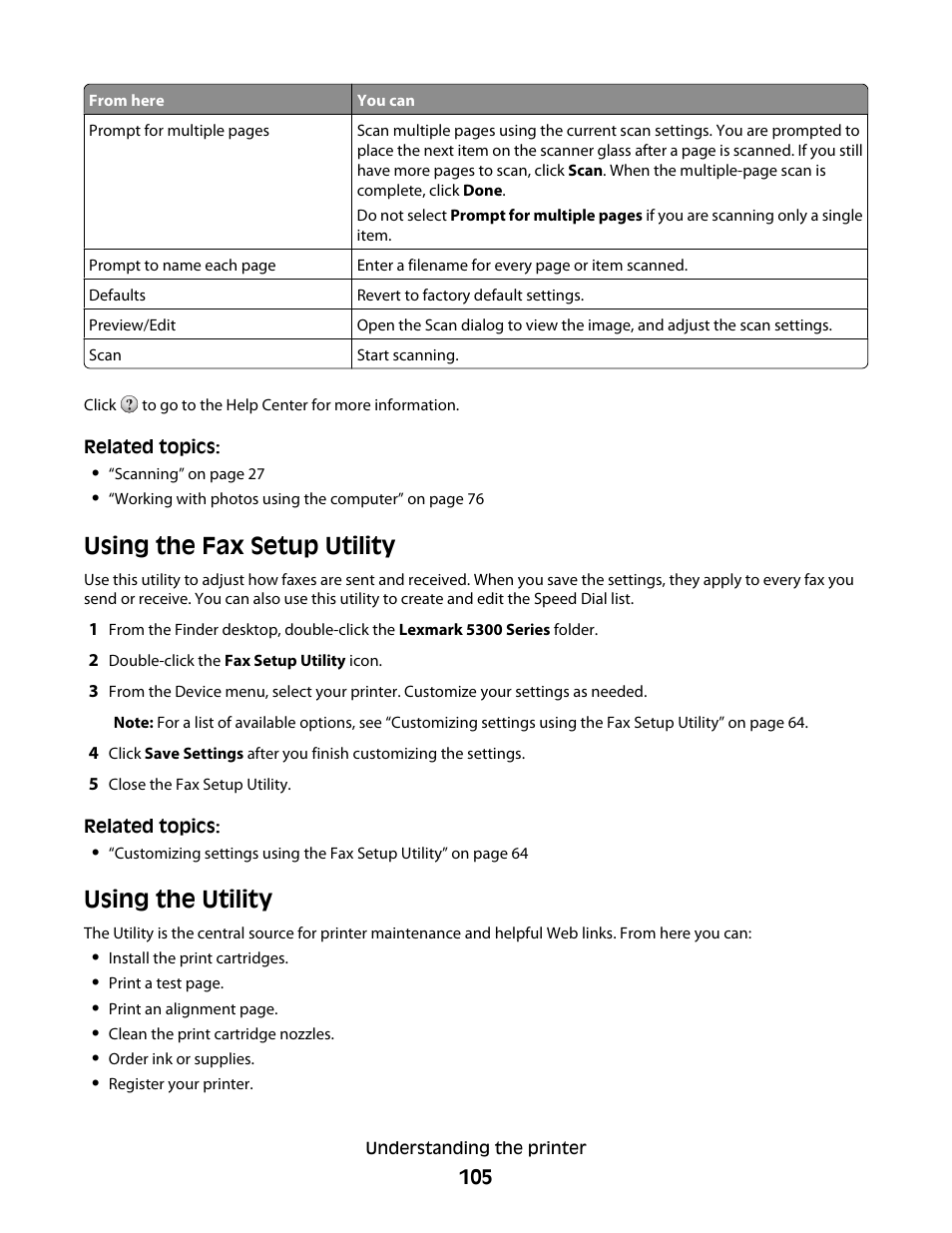 Using the fax setup utility, Using the utility | Lexmark 5300 User Manual | Page 105 / 179