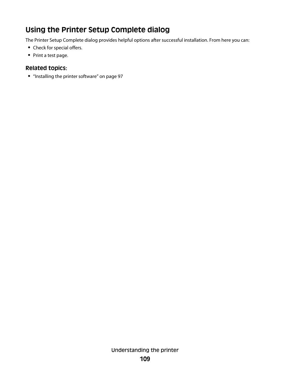 Using the printer setup complete dialog | Lexmark 5300 User Manual | Page 109 / 179