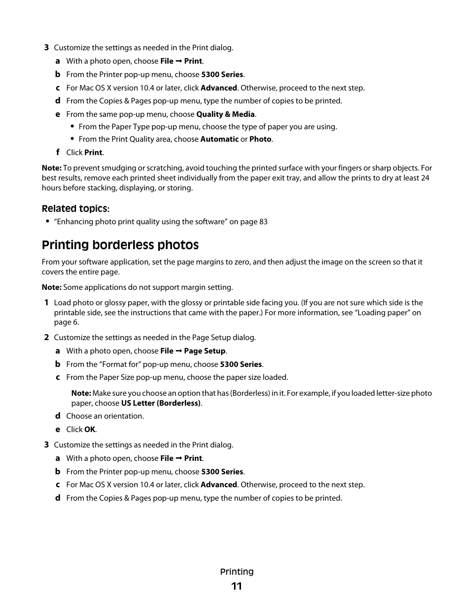 Printing borderless photos | Lexmark 5300 User Manual | Page 11 / 179