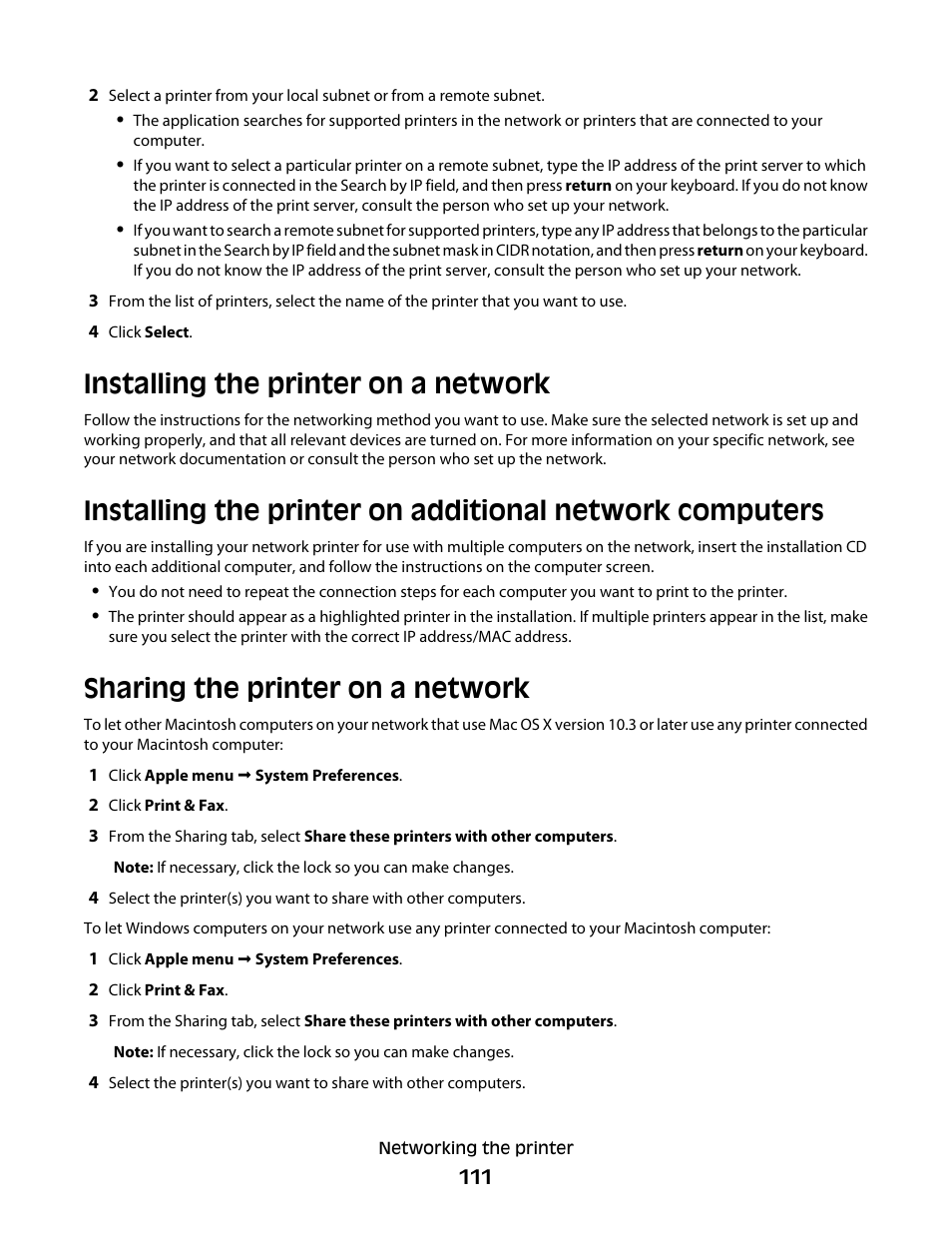 Installing the printer on a network, Sharing the printer on a network | Lexmark 5300 User Manual | Page 111 / 179