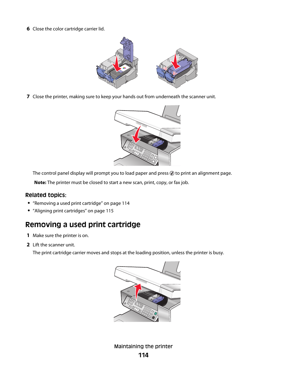 Removing a used print cartridge | Lexmark 5300 User Manual | Page 114 / 179