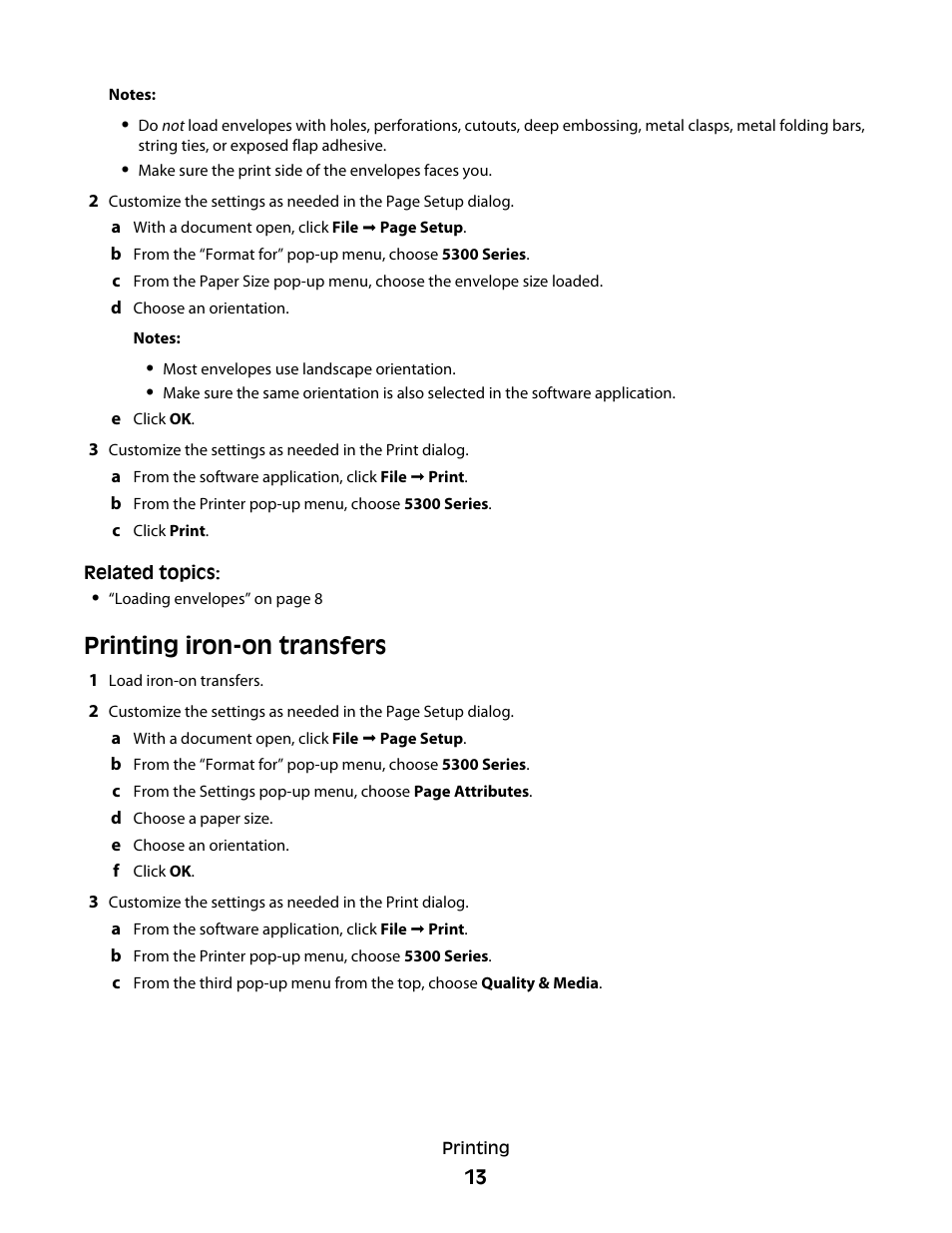 Printing iron-on transfers | Lexmark 5300 User Manual | Page 13 / 179