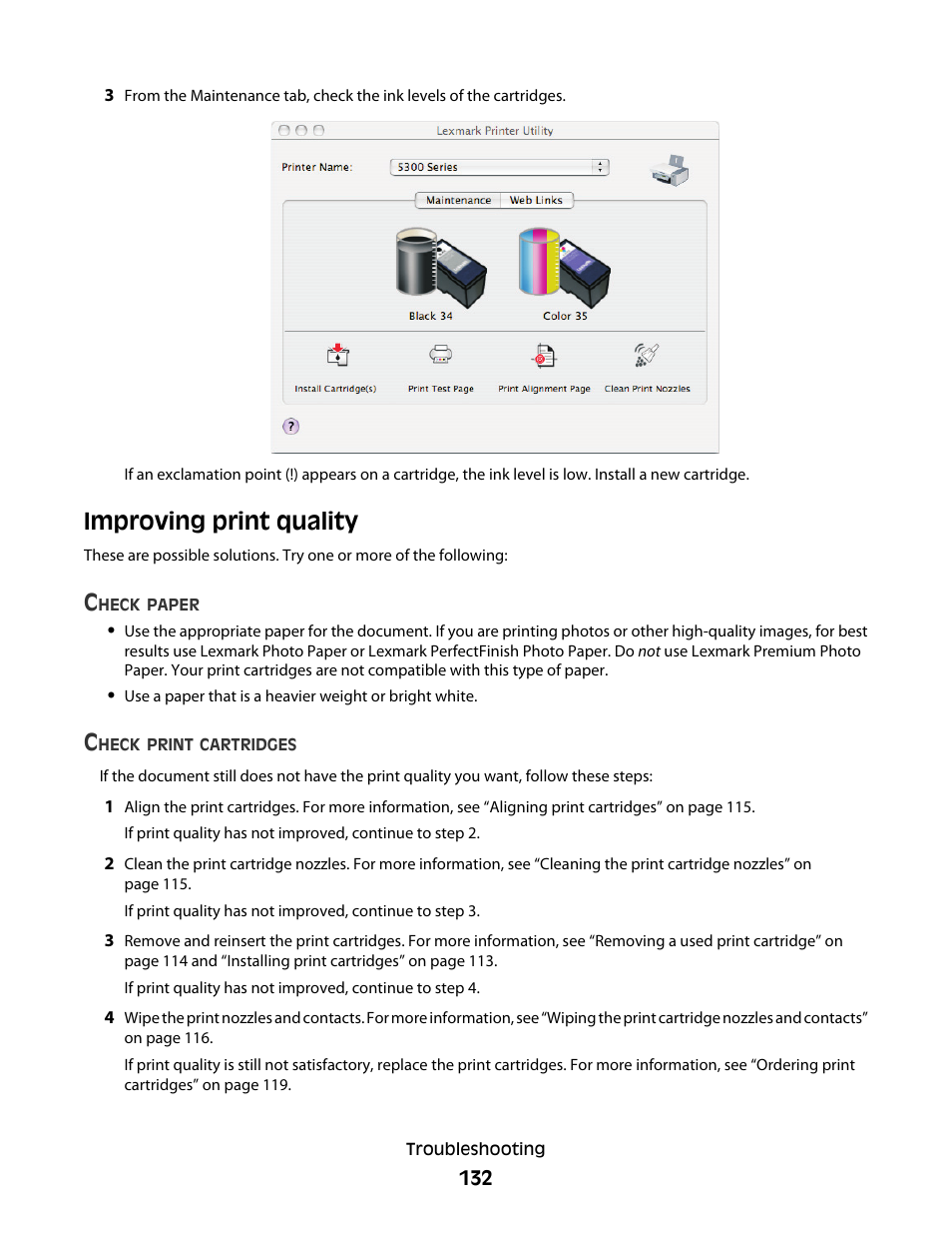 Improving print quality | Lexmark 5300 User Manual | Page 132 / 179