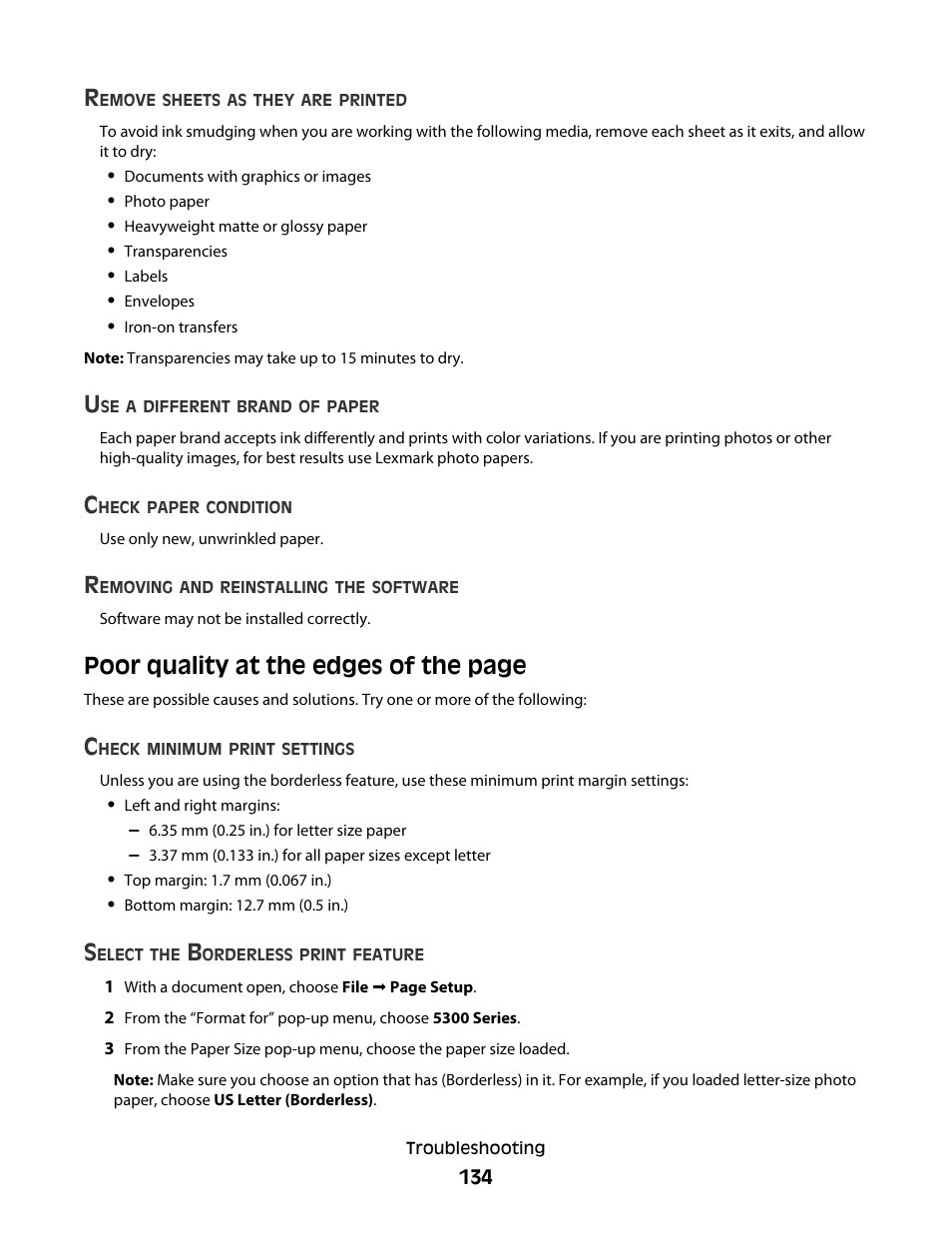Poor quality at the edges of the page | Lexmark 5300 User Manual | Page 134 / 179