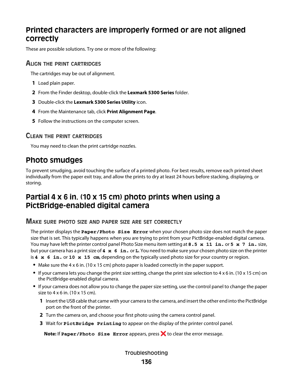 Photo smudges | Lexmark 5300 User Manual | Page 136 / 179