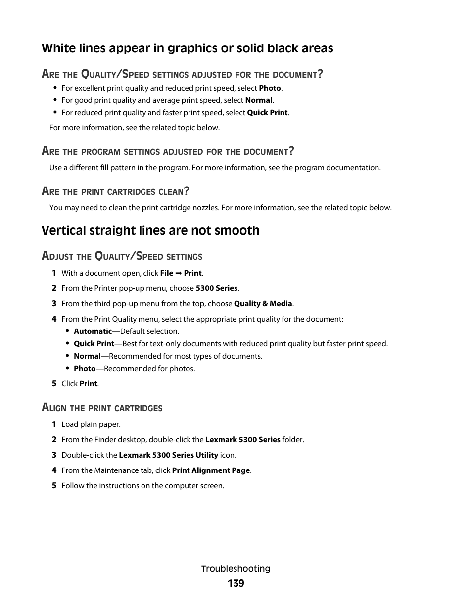 Vertical straight lines are not smooth, Vertical straight lines are not smooth a | Lexmark 5300 User Manual | Page 139 / 179
