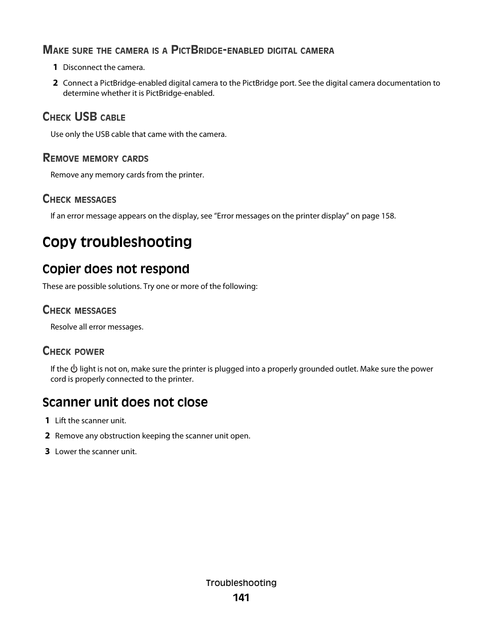 Copy troubleshooting, Copier does not respond, Scanner unit does not close | Lexmark 5300 User Manual | Page 141 / 179