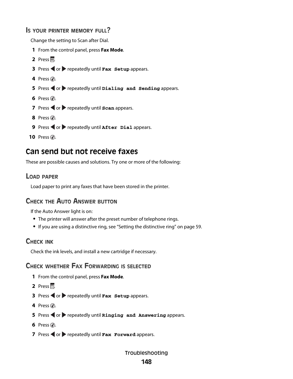 Can send but not receive faxes | Lexmark 5300 User Manual | Page 148 / 179