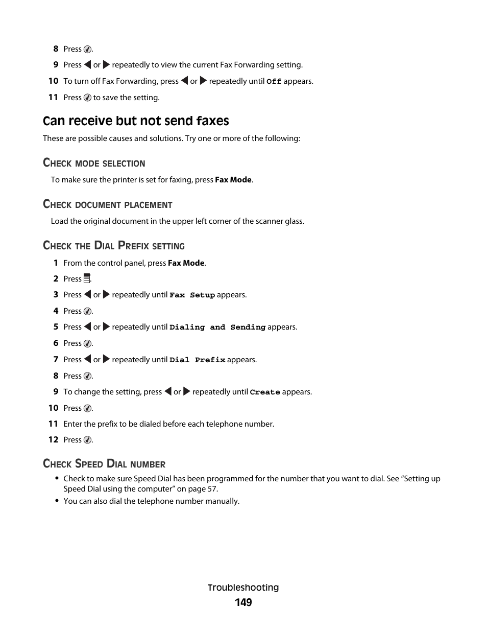 Can receive but not send faxes | Lexmark 5300 User Manual | Page 149 / 179