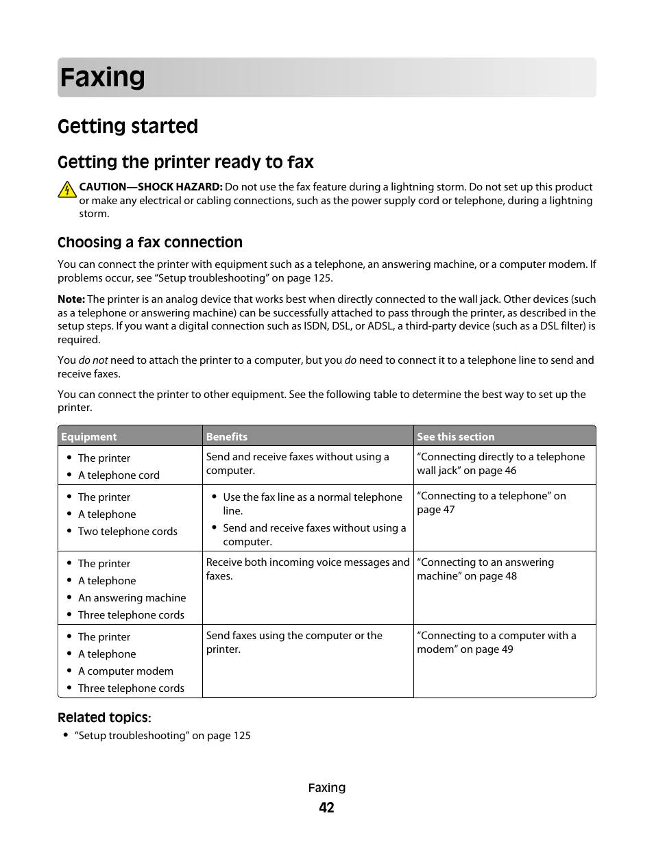 Faxing, Getting started, Getting the printer ready to fax | Lexmark 5300 User Manual | Page 42 / 179