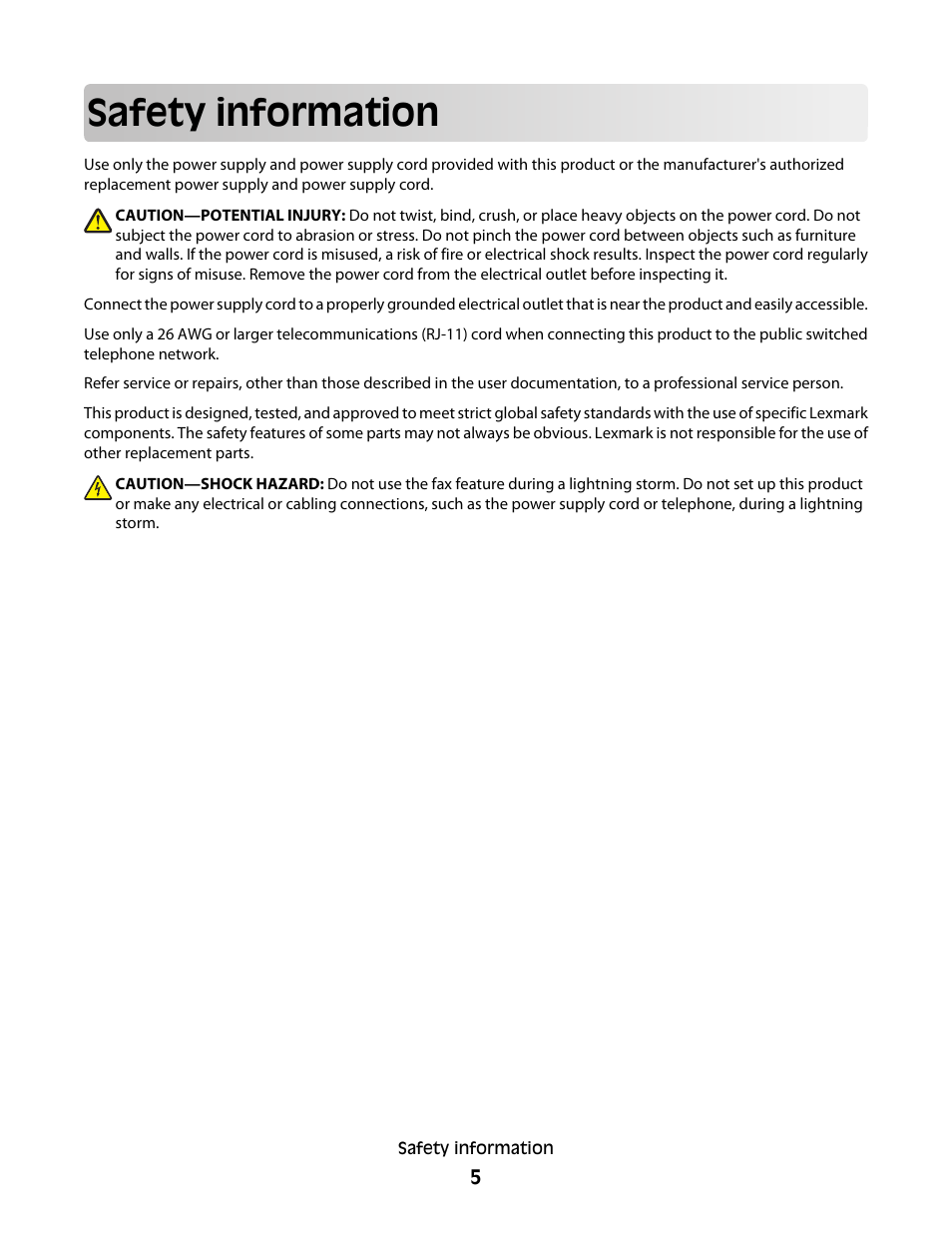Safety information | Lexmark 5300 User Manual | Page 5 / 179