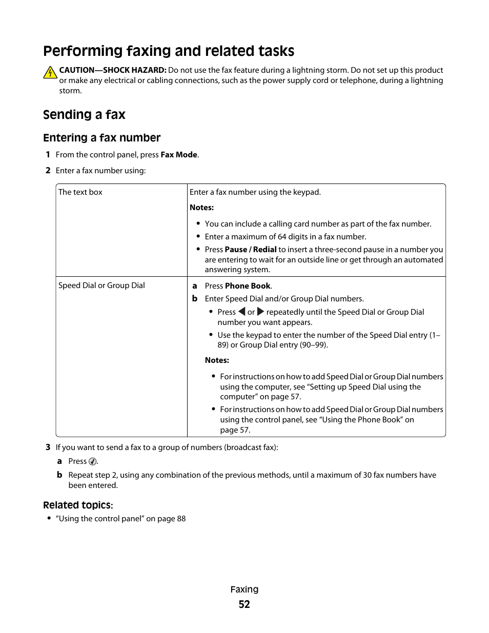 Performing faxing and related tasks, Sending a fax | Lexmark 5300 User Manual | Page 52 / 179