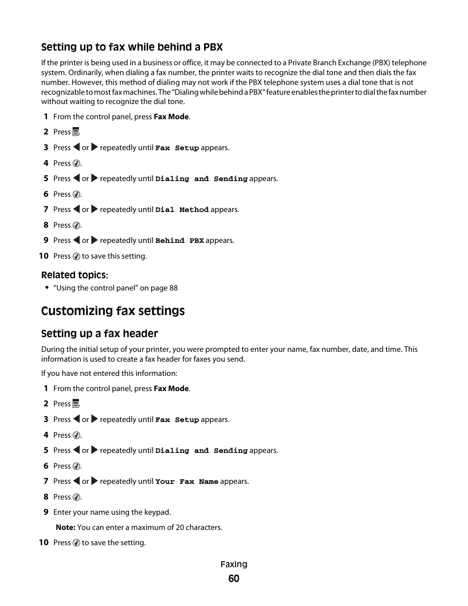 Customizing fax settings | Lexmark 5300 User Manual | Page 60 / 179