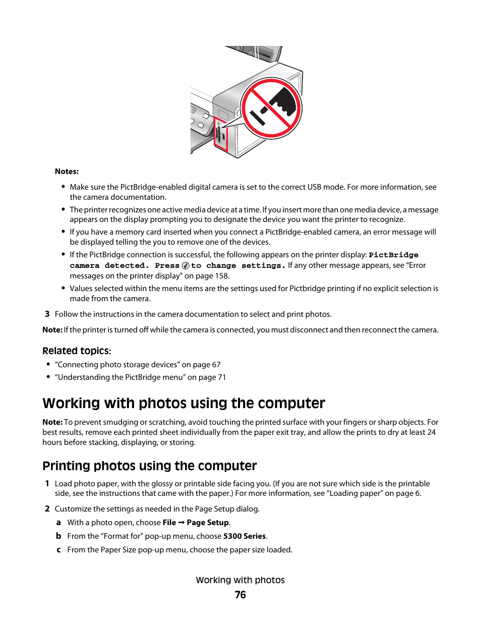 Working with photos using the computer, Printing photos using the computer | Lexmark 5300 User Manual | Page 76 / 179