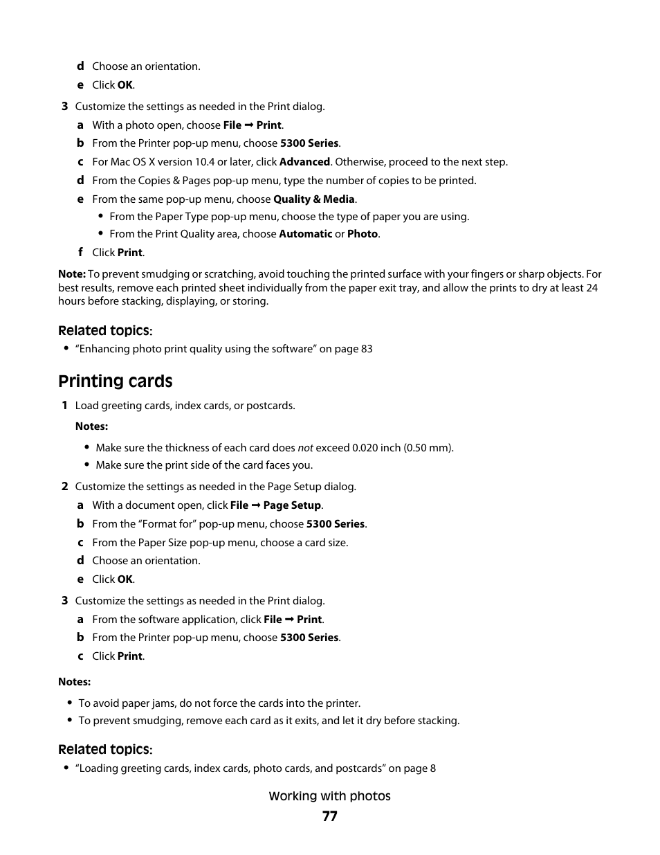 Printing cards | Lexmark 5300 User Manual | Page 77 / 179