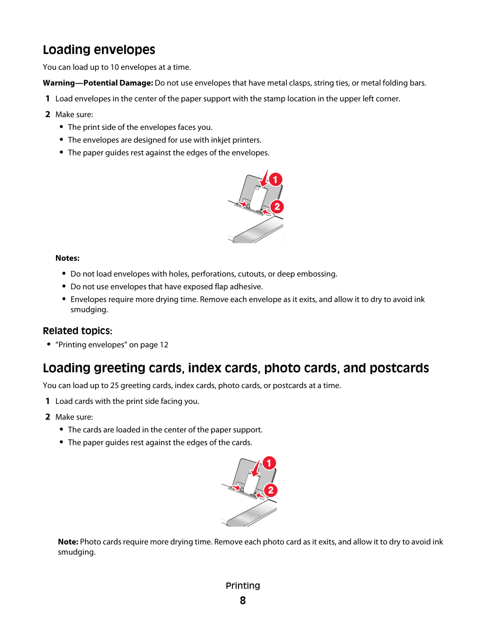 Loading envelopes | Lexmark 5300 User Manual | Page 8 / 179