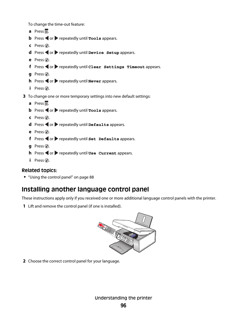 Installing another language control panel | Lexmark 5300 User Manual | Page 96 / 179