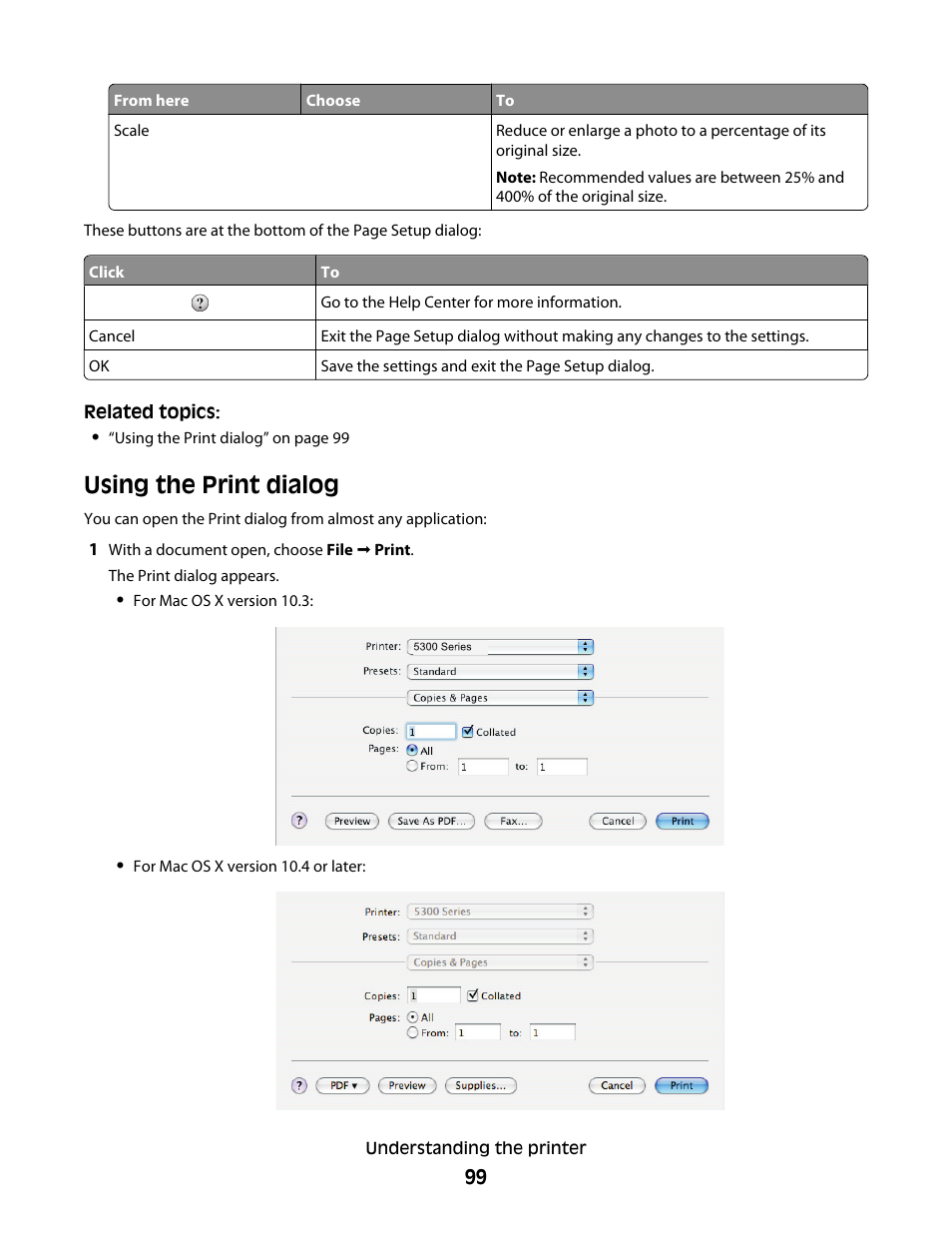 Using the print dialog | Lexmark 5300 User Manual | Page 99 / 179