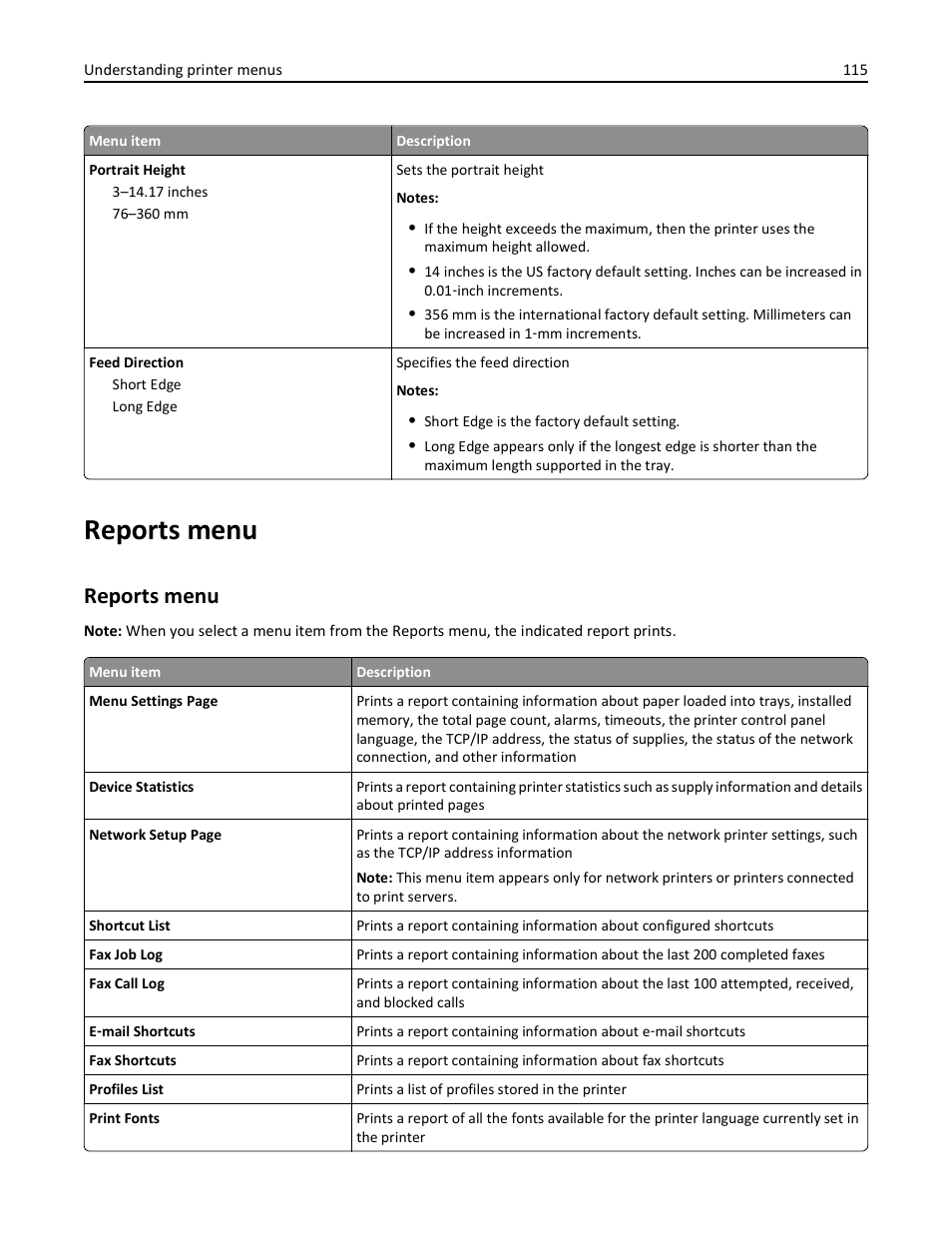 Reports menu | Lexmark 436 User Manual | Page 115 / 235