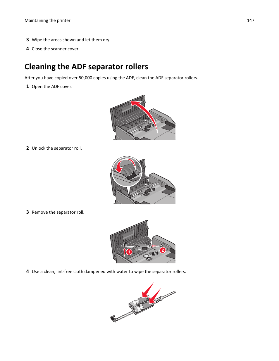 Cleaning the adf separator rollers | Lexmark 436 User Manual | Page 147 / 235