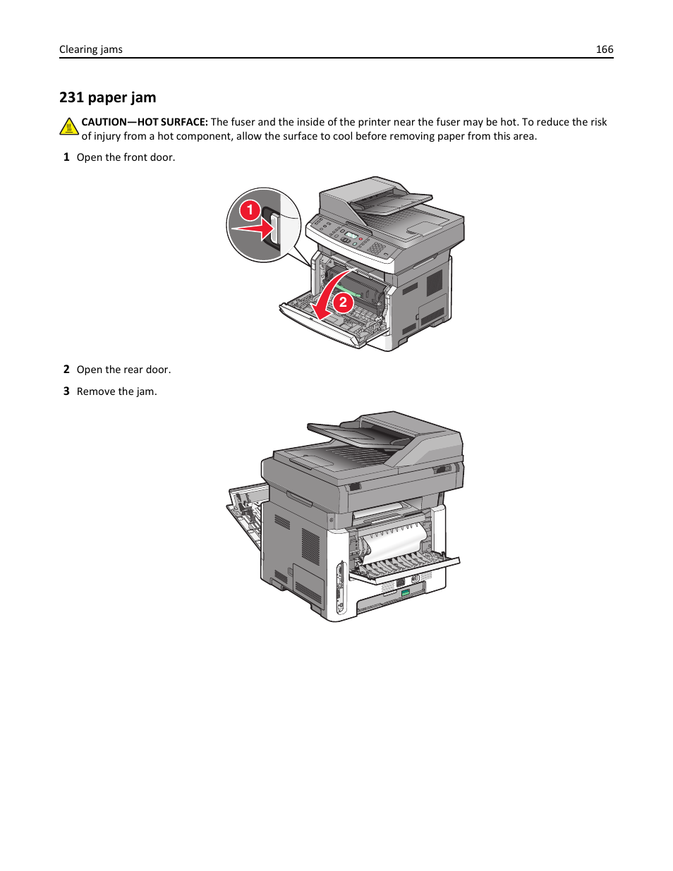 231 paper jam | Lexmark 436 User Manual | Page 166 / 235