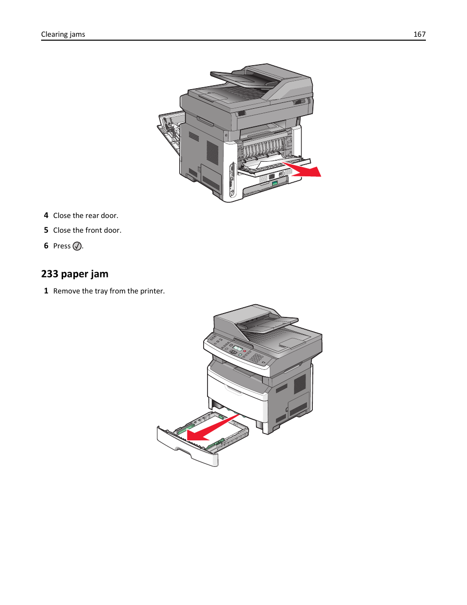233 paper jam | Lexmark 436 User Manual | Page 167 / 235