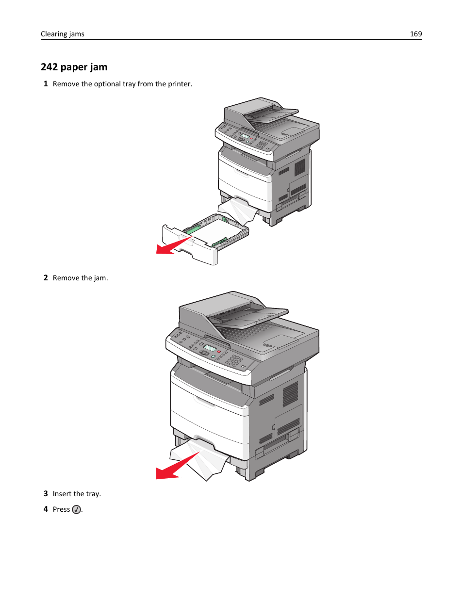 242 paper jam | Lexmark 436 User Manual | Page 169 / 235