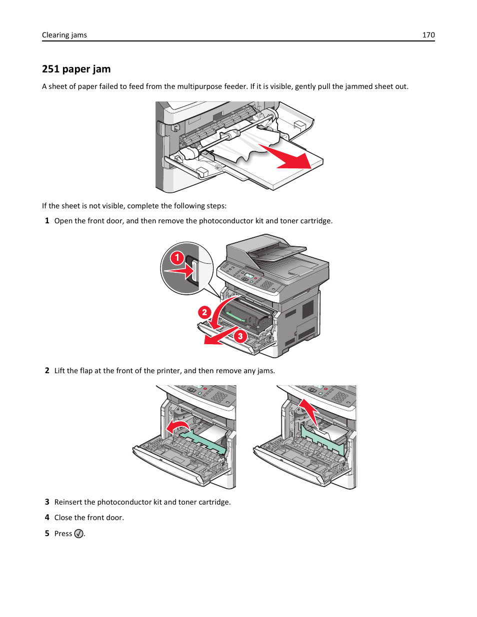 251 paper jam | Lexmark 436 User Manual | Page 170 / 235