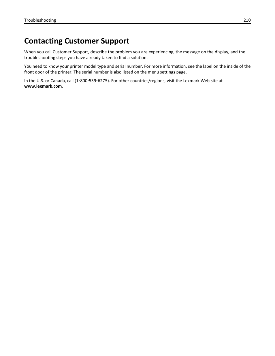 Contacting customer support | Lexmark 436 User Manual | Page 210 / 235