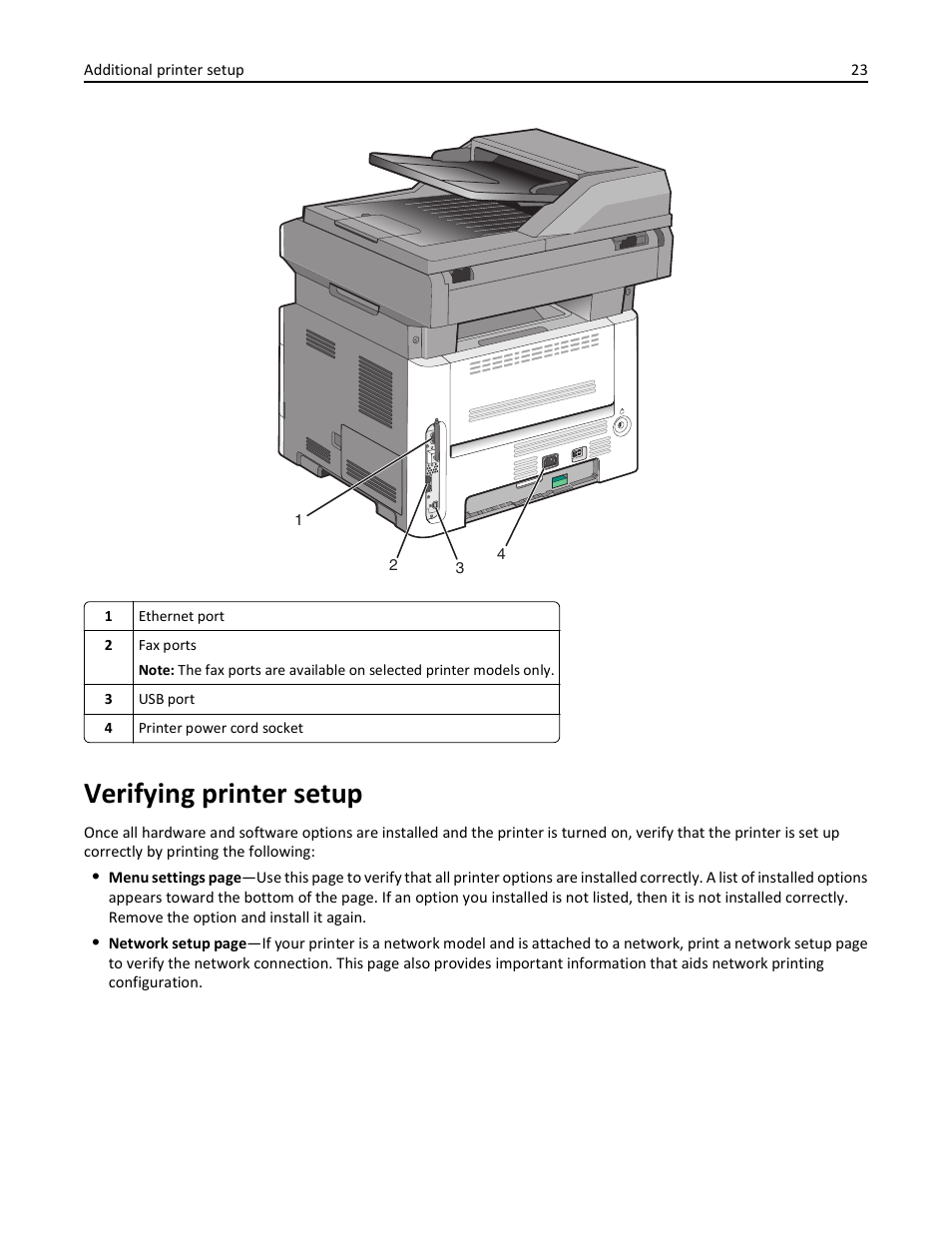 Verifying printer setup | Lexmark 436 User Manual | Page 23 / 235
