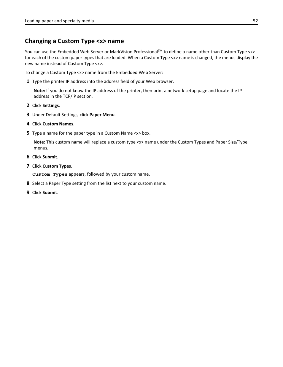 Changing a custom type <x> name | Lexmark 436 User Manual | Page 52 / 235