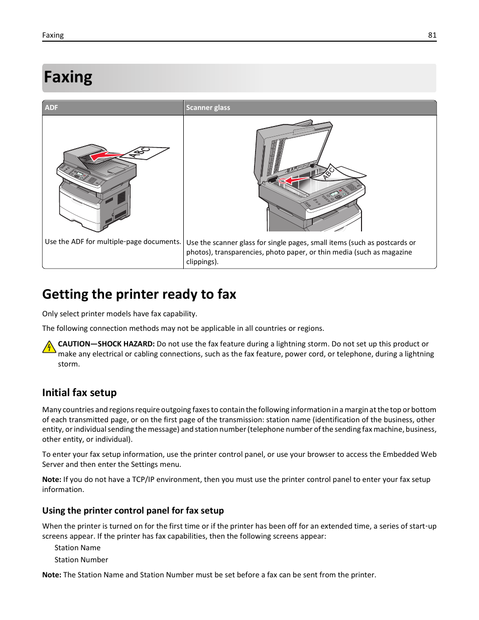 Faxing, Getting the printer ready to fax, Initial fax setup | Lexmark 436 User Manual | Page 81 / 235