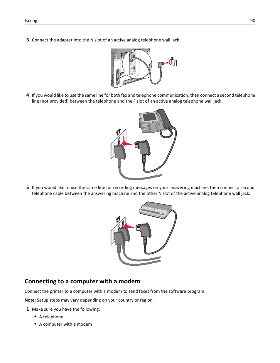 Connecting to a computer with a modem | Lexmark 436 User Manual | Page 90 / 235