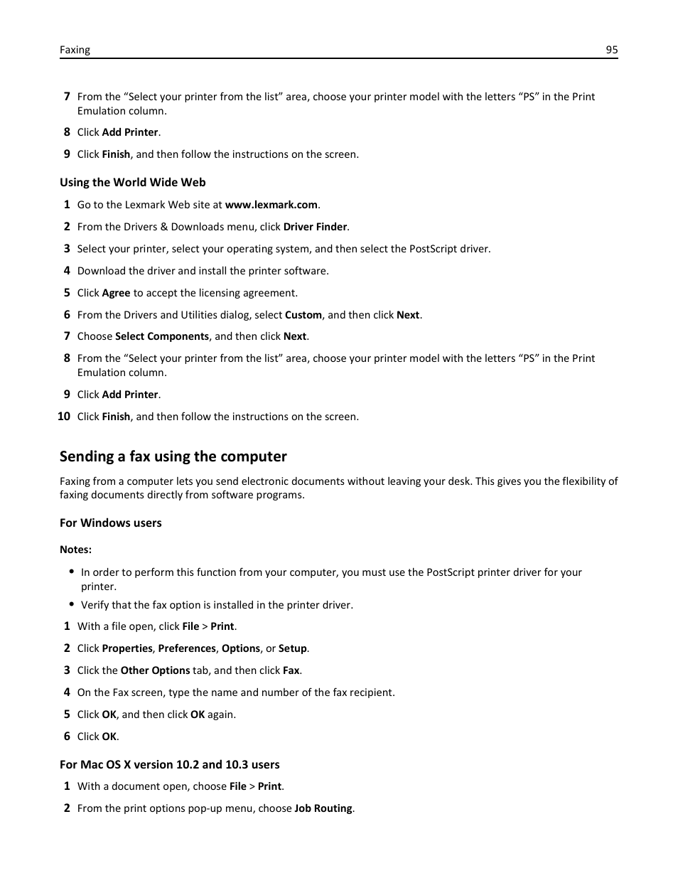 Sending a fax using the computer | Lexmark 436 User Manual | Page 95 / 235