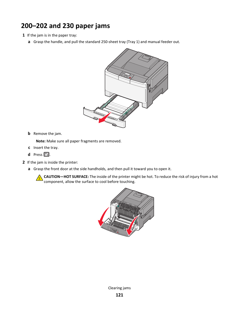200–202 and 230 paper jams | Lexmark 5025 User Manual | Page 121 / 171