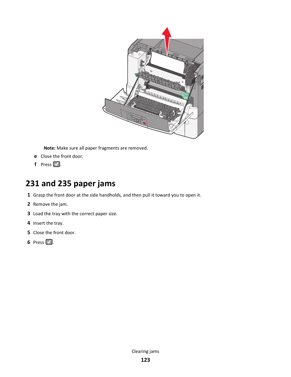 231 and 235 paper jams | Lexmark 5025 User Manual | Page 123 / 171